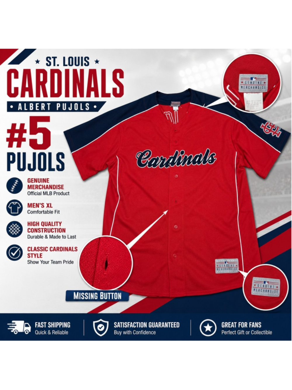 St. Louis Cardinals Albert Pujols #5 Jersey Genuine Merchandise Red Men's XL